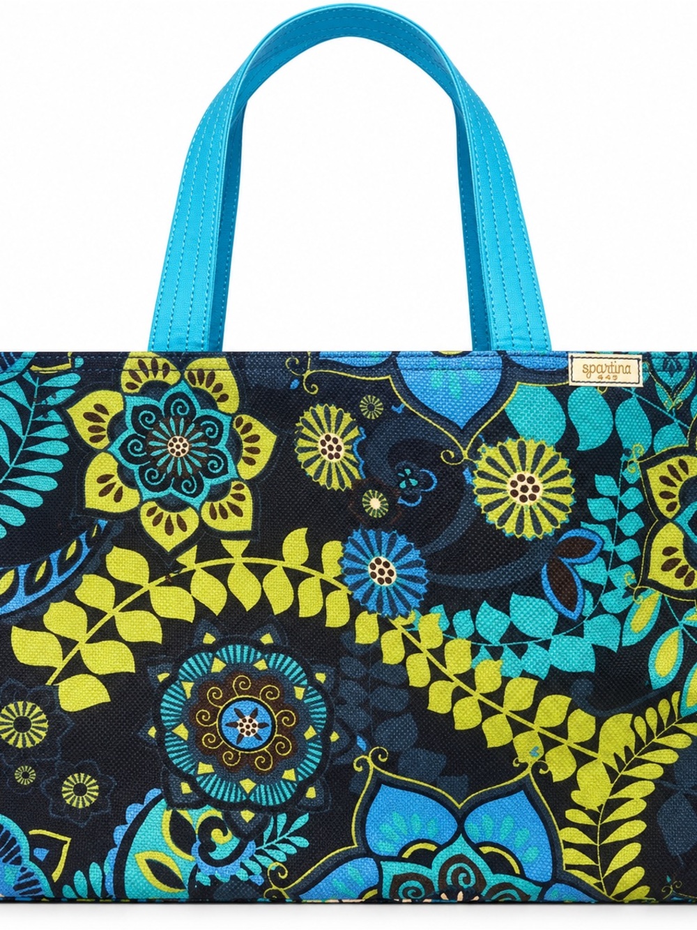 Spartina 449 Verdier Market Tote Black Floral Blue Green NWOT $50